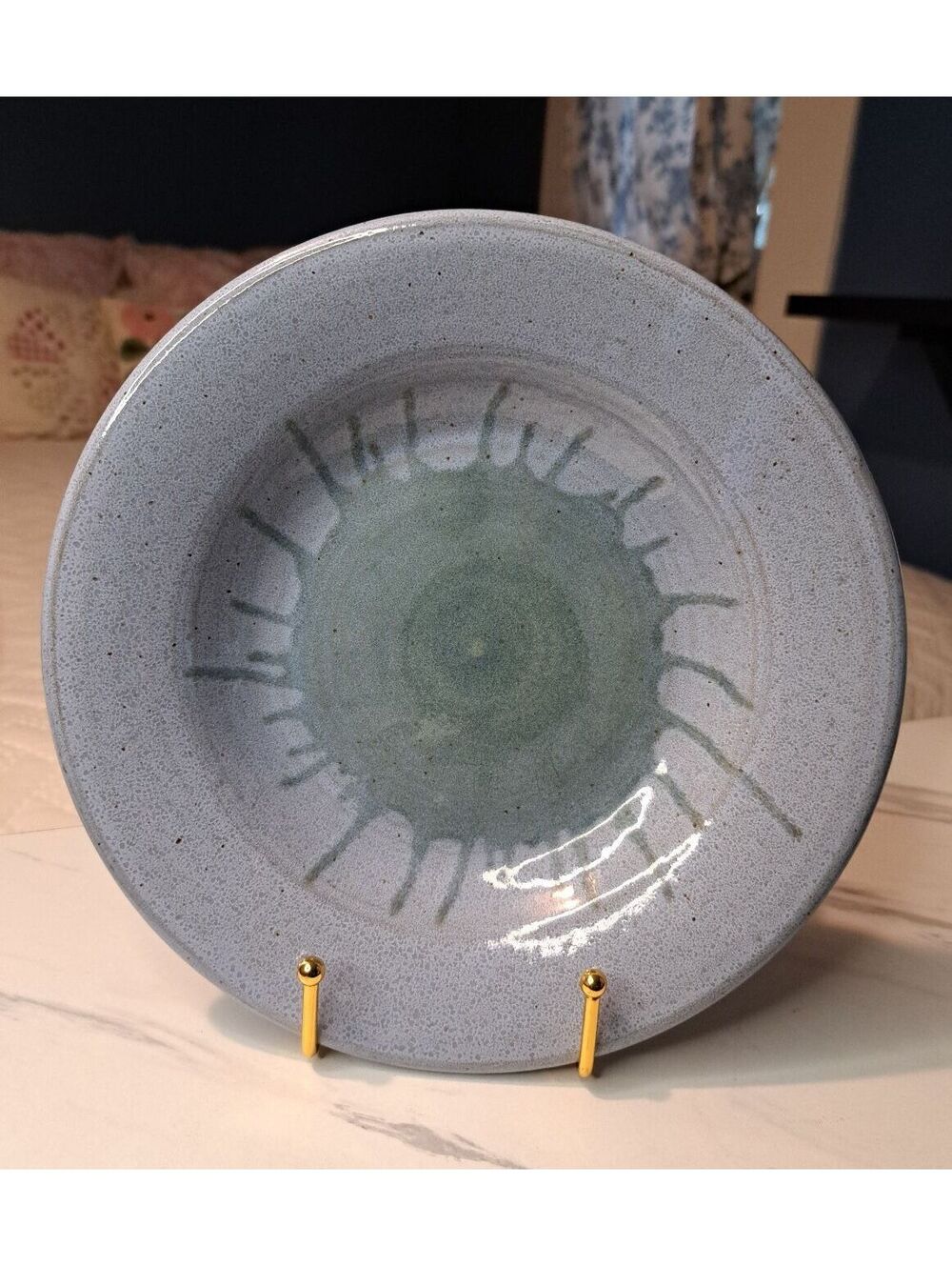 Vintage Handcrafted Artisan Studio Pottery Shallow Bowl/Plate Blue Glaze 8.5"